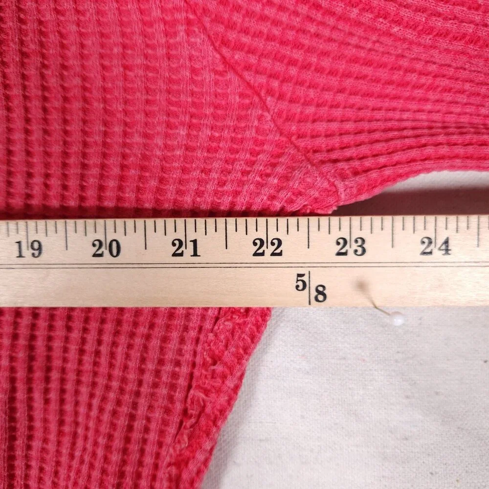 Free People FP One Mason Hoodie Cardigan Button Jacket Red Pink Waffle - Picture 5 of 16